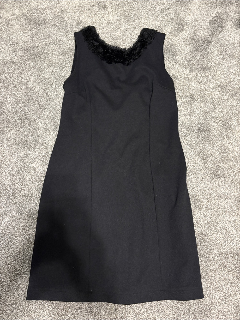 Planet Gold Black Sleeveless Sheath Dress with Faux-Fur Trim